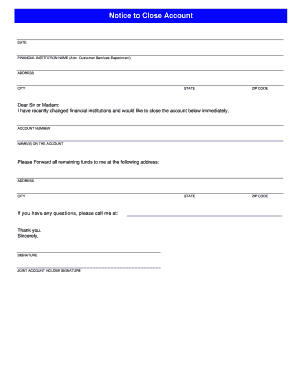 Notice to Close Bank Account