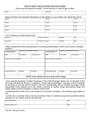 Reference letter sample for student - FIELD TRIP VOLUNTEER DRIVER FORM - goletak12caus