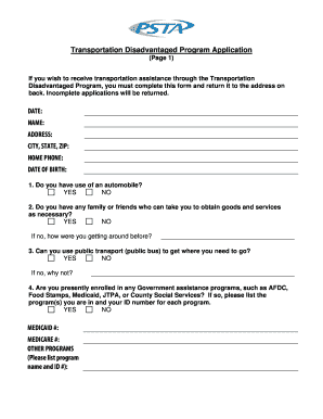 Transportation Disadvantaged Program Application