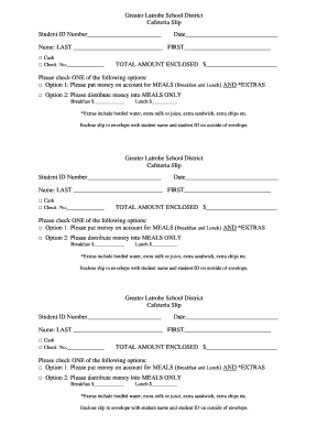 Greater Latrobe School District Cafeteria Slip