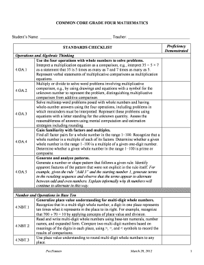 Common Core Grade Four Mathematics Standards Checklist