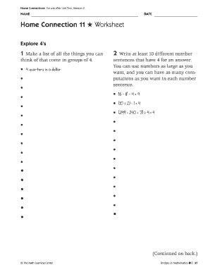 Math Home Connection Worksheet