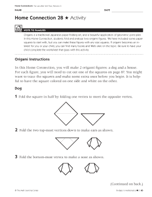 Origami Activity Worksheet