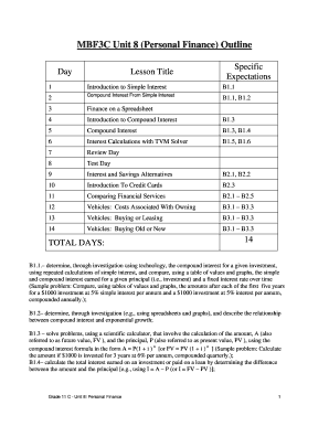 MBF3C Unit 8 Personal Finance Outline - EduGAINs