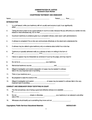Courtroom Testimony and Demeanor Exam Review