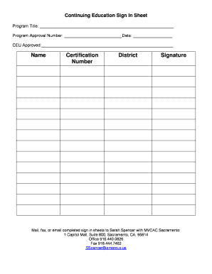 Continuing Education Sign In Sheet