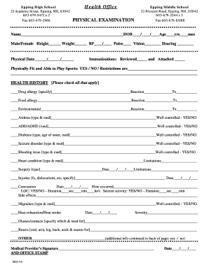 School Physical Examination Form