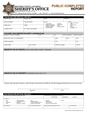 Monterey County Sheriff's Office Public Report Form