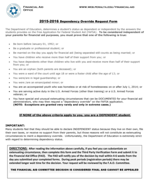 2015-2016 Dependency Override Request Form