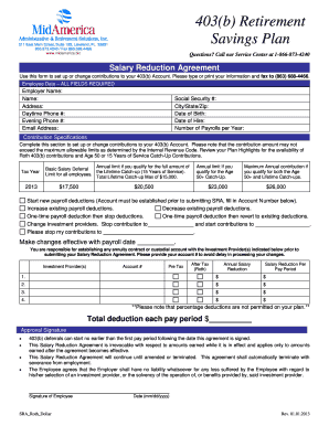 403(b) Retirement Savings Plan Salary Reduction Agreement