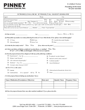 Stroke TIA CVA Insurance Questionnaire