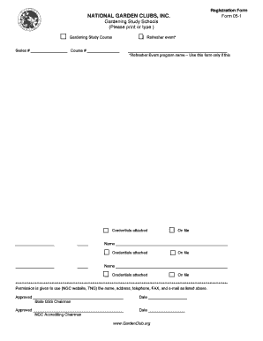 National Garden Clubs Gardening Study Course Registration Form