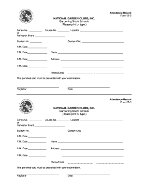 Attendance sheet format - gss Form 05 5-6-2015 Attendance Record-2 - gardenclub