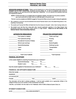 National Garden Clubs Financial Aid Form