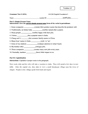 English Foundation I Grammar Test 2