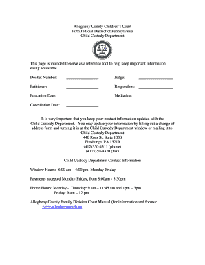 Child Custody Department Reference Form