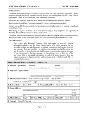 WTC Debris Removal Tier 3 Claim Form