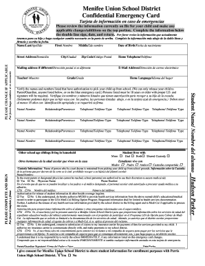 Menifee Union School District Confidential Emergency Card