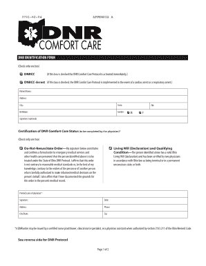 Ohio DNR Comfort Care Protocol Form