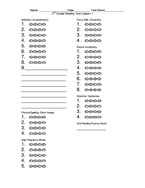 2nd Grade Weekly Test Template