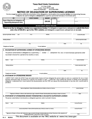 Texas Notice of Delegation of Supervising Licensee