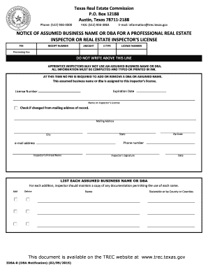 Texas DBA Notification for Real Estate Inspectors