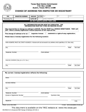 Texas Inspector Address Change Form