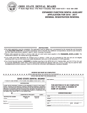Ohio Expanded Function Dental Auxiliary Renewal Application