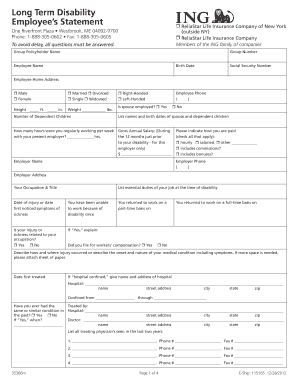 Long Term Disability Employee Statement Form