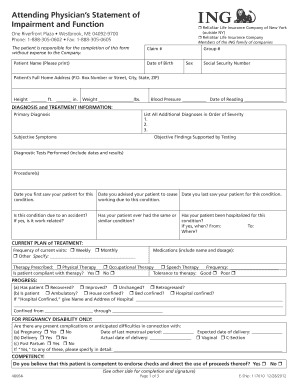 Attending Physician's Statement of Impairment and Function