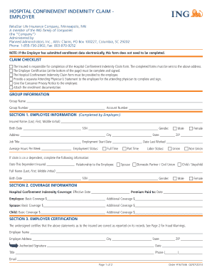 Hospital Confinement Indemnity Claim Form