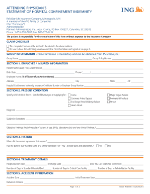 Attending Physician's Hospital Confinement Indemnity Claim Form