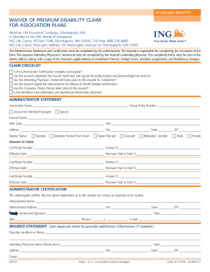 Waiver of Premium Disability Claim Form