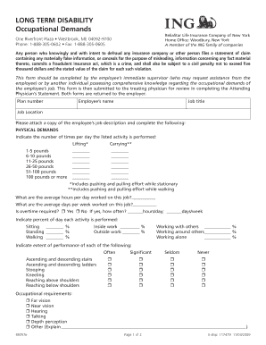 Long Term Disability Occupational Demands Form