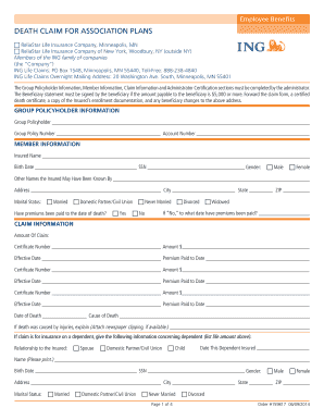 Death Claim Form for Association Plans