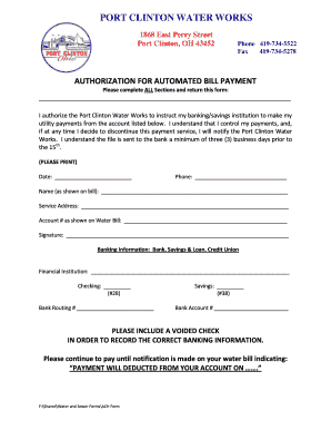 Authorization for Automated Bill Payment
