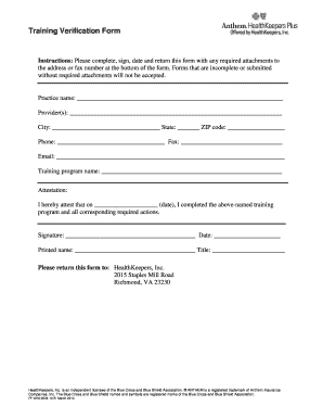 Training Verification Form