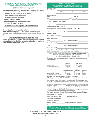 Dominican University Dental and Vision Insurance Enrollment Form