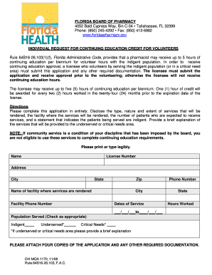 Florida Board of Pharmacy Continuing Education Credit Application