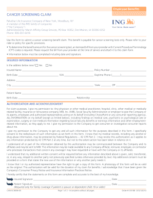 Cancer Screening Claim Form
