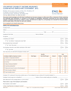 New York Voluntary Disability Income Insurance Claim Notice