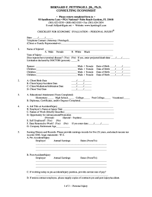 Personal Injury Economic Evaluation Checklist