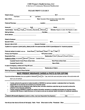 Patient Registration Form for Women's Health Services