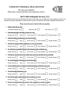 Community Memorial Healthcenter Feedback Form
