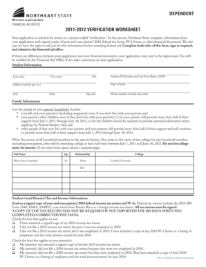 2011-2012 Verification Worksheet
