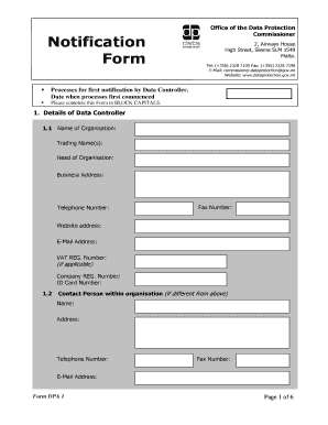 Malta Data Protection First Notification Form