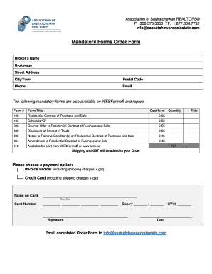 Saskatchewan Real Estate Mandatory Forms Order
