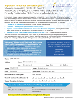 Coventry Health Care Marketplace Agent Verification Form