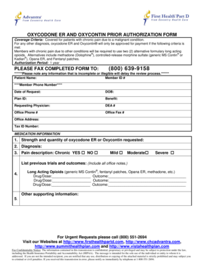 Oxycodone ER and Oxycontin Prior Authorization Form