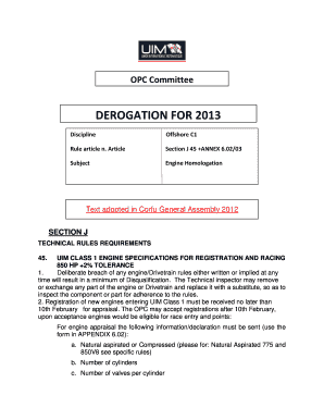 DEROGATION FOR 2013 Discipline Offshore C1